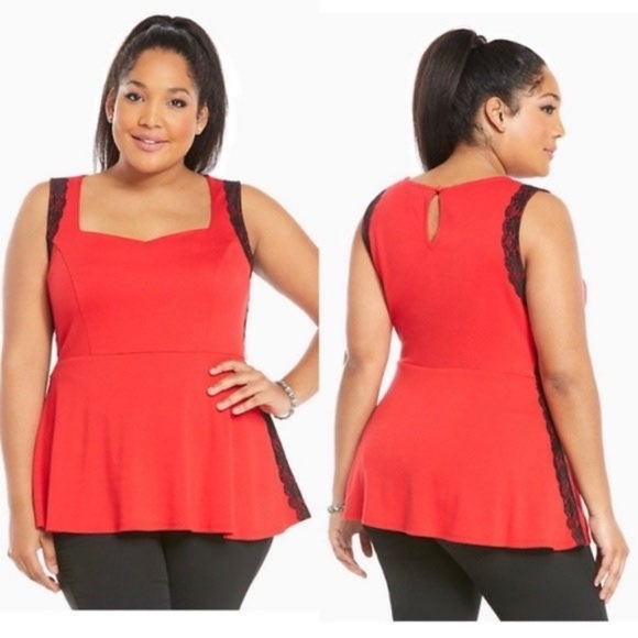 torrid Tops - Torrid Peplum Tank with Lace Trim